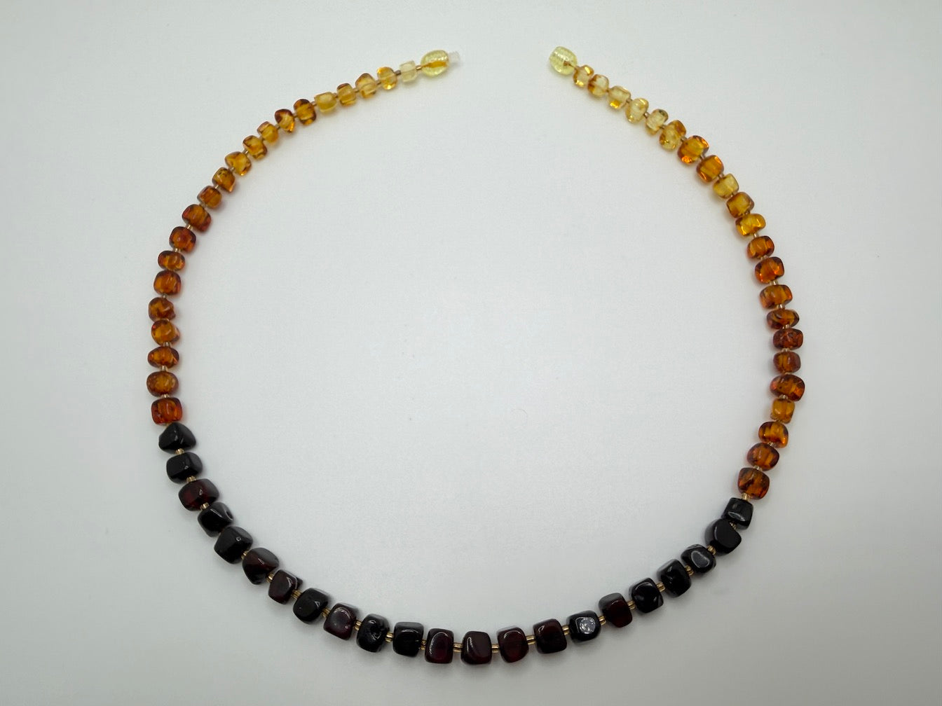 Amber Ombre Cube Necklace – Small Square Amber Beads in Lemon Honey Cherry Gradient