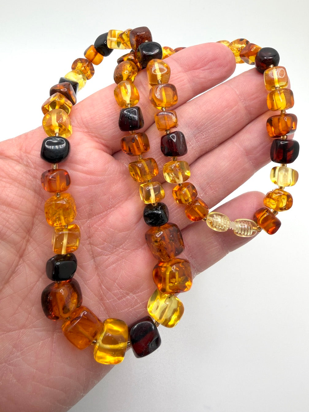 Genuine Baltic Amber Ombre Cube Necklace – Lemon Honey Cognac Cherry Graduated Square Amber Beads