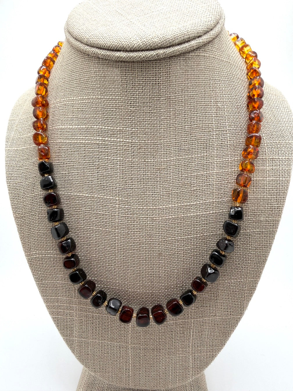 Amber Ombre Cube Necklace – Small Square Amber Beads in Lemon Honey Cherry Gradient