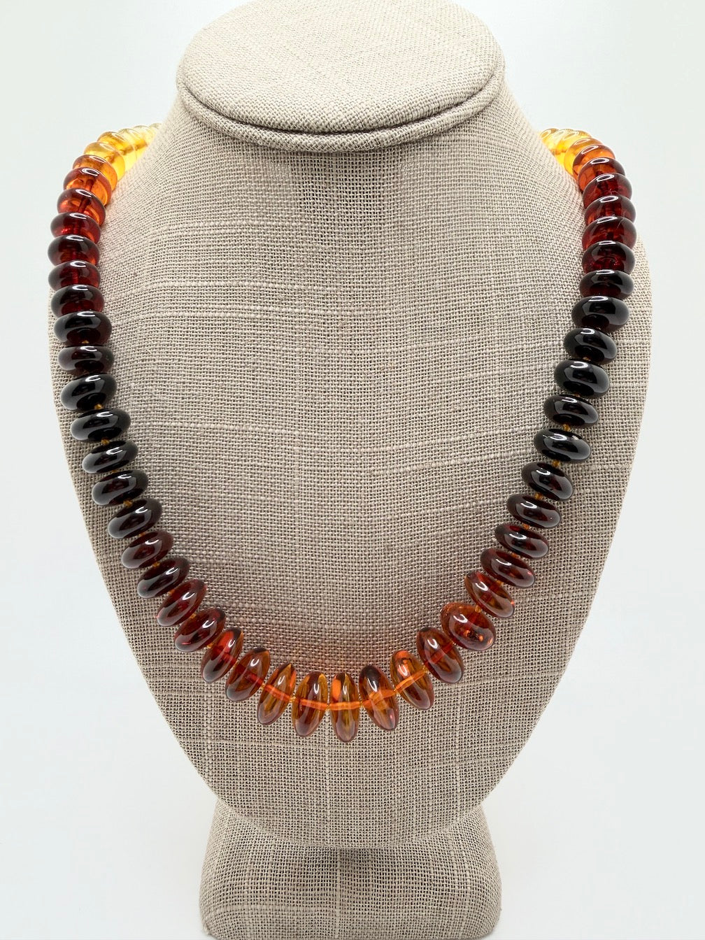 Museum Quality Rainbow Multicolor Ombré  Baltic Amber Donut Bead Necklace – 22 Inch Graduated Strand
