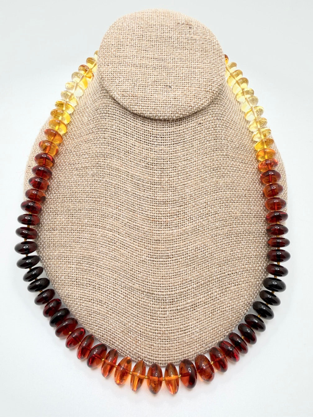 Museum Quality Rainbow Multicolor Ombré Baltic Amber Donut Bead Necklace – 22 Inch Graduated Strand