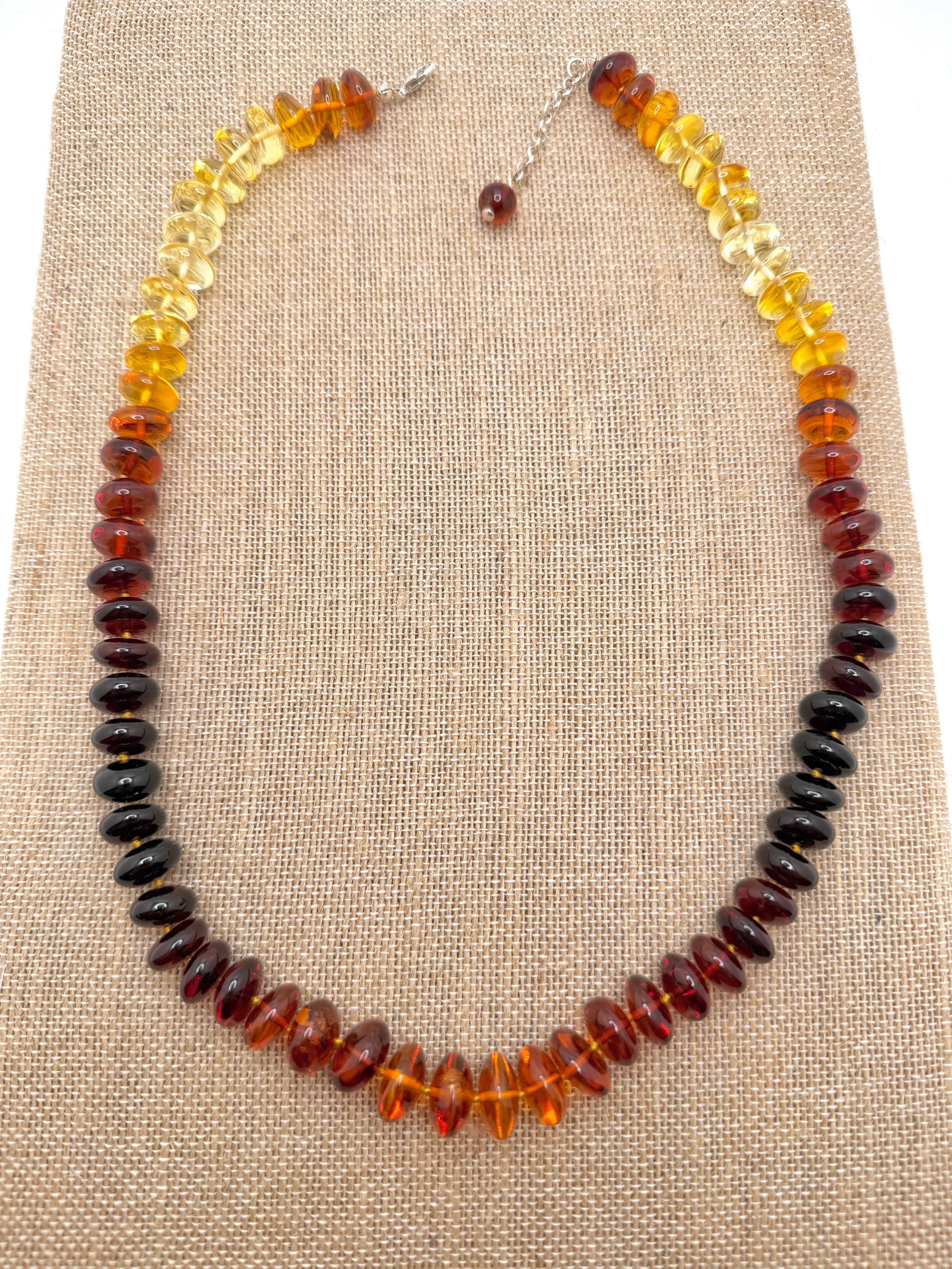 Museum Quality Rainbow Multicolor Ombré Baltic Amber Donut Bead Necklace – 22 Inch Graduated Strand