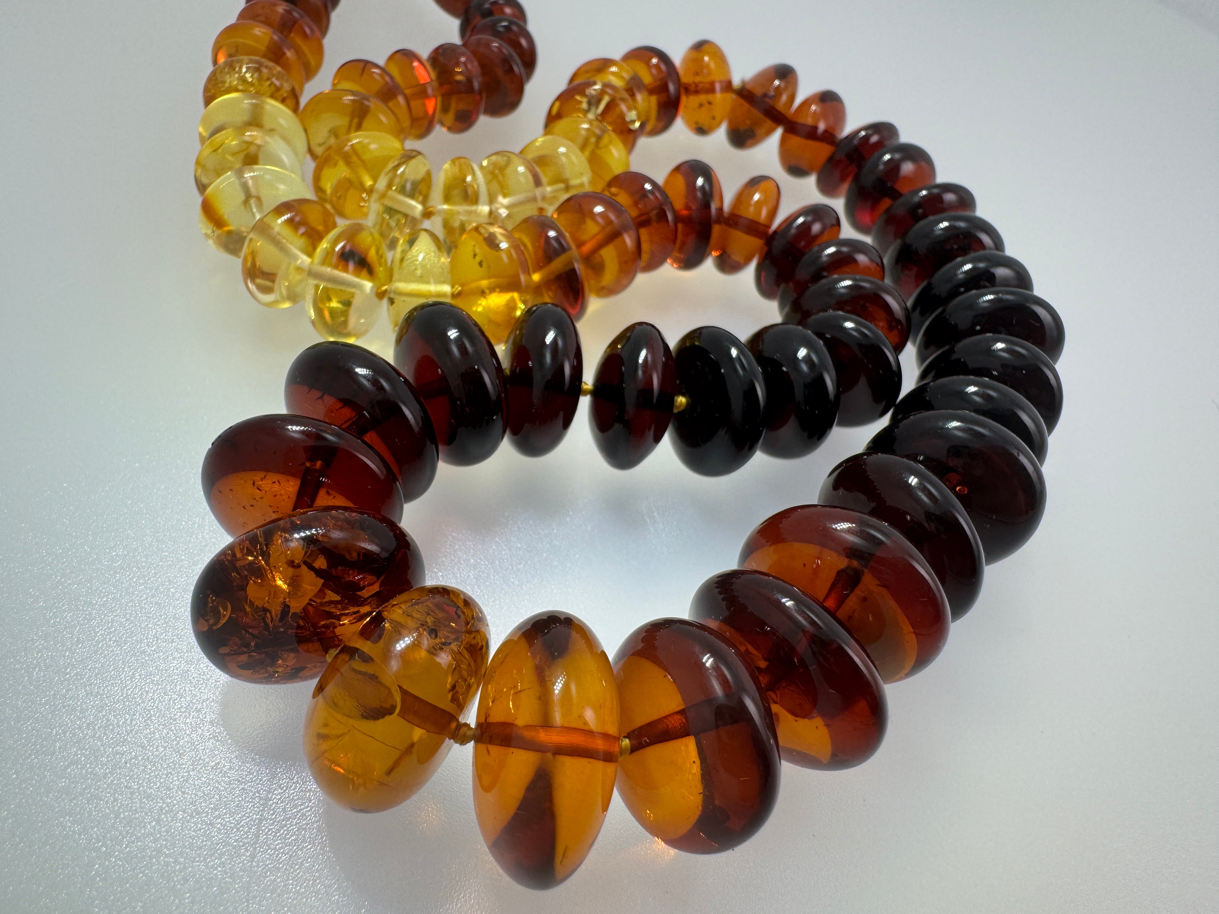 Museum Quality Rainbow Multicolor Ombré Baltic Amber Donut Bead Necklace – 22 Inch Graduated Strand