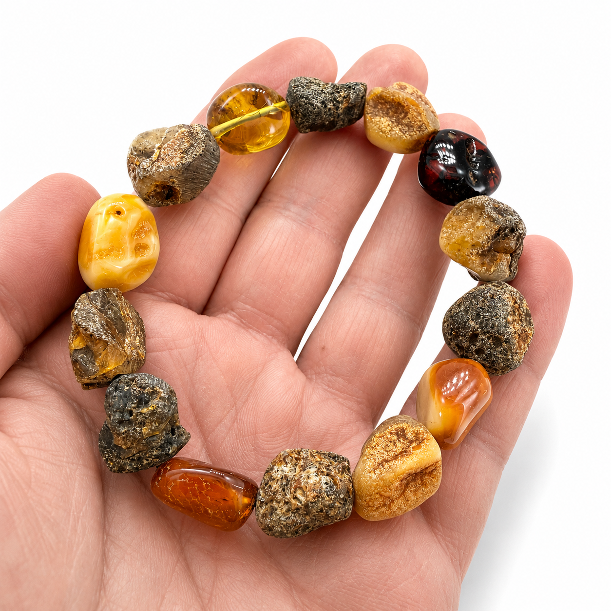 Genuine Baltic Amber Organic Rough & Polished Amber Stretch Bracelet One of a Kind Amber Jewelry Gift for Her
