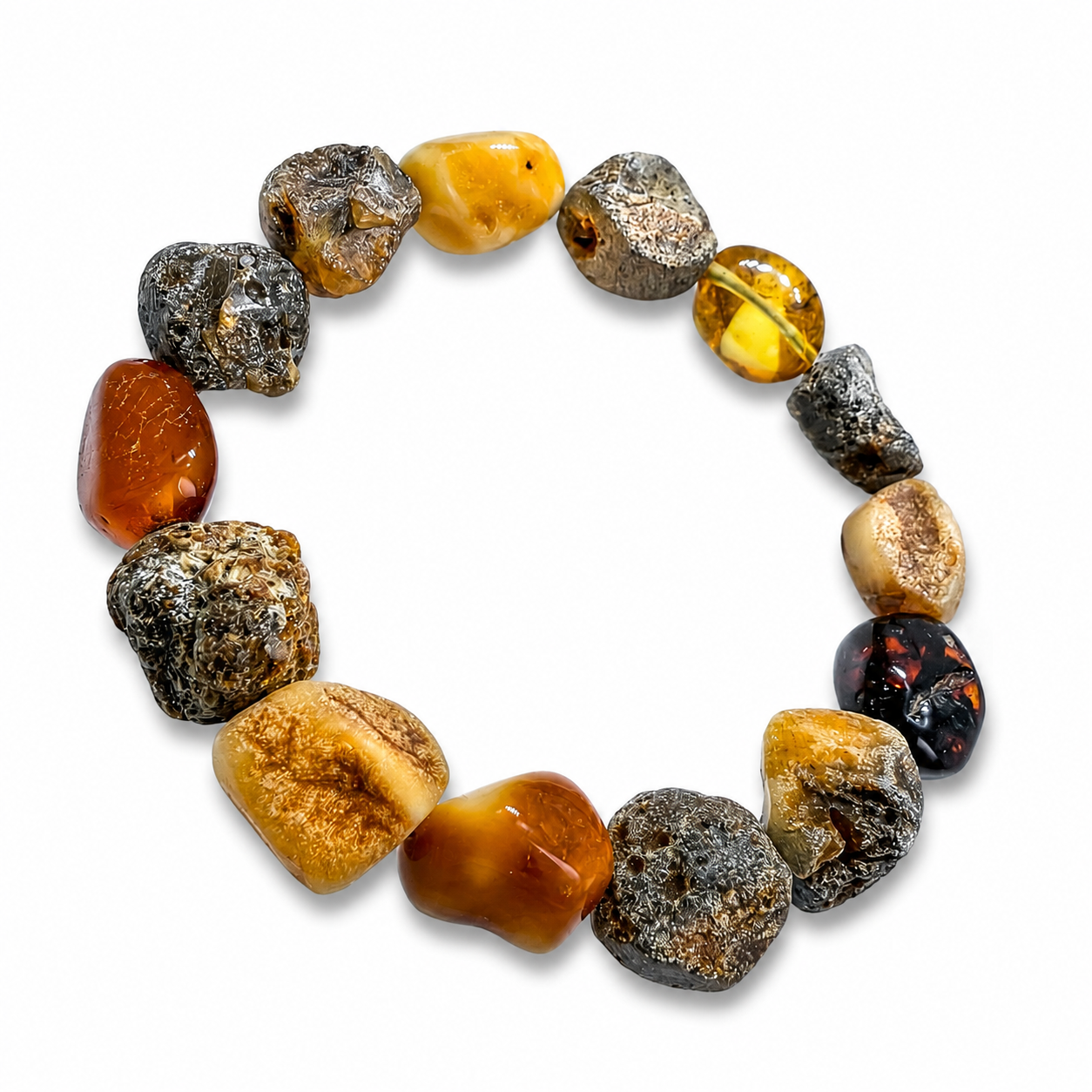Genuine Baltic Amber Organic Rough & Polished Amber Stretch Bracelet One of a Kind Amber Jewelry Gift for Her