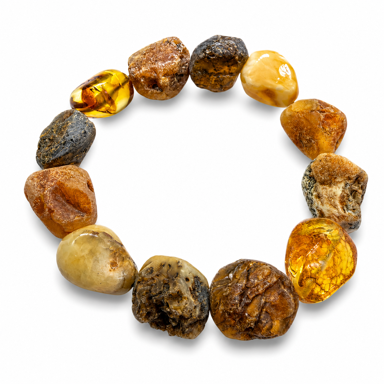 Genuine Baltic Amber Organic Rough & Polished Amber Stretch Bracelet One of a Kind Amber Jewelry Gift for Her
