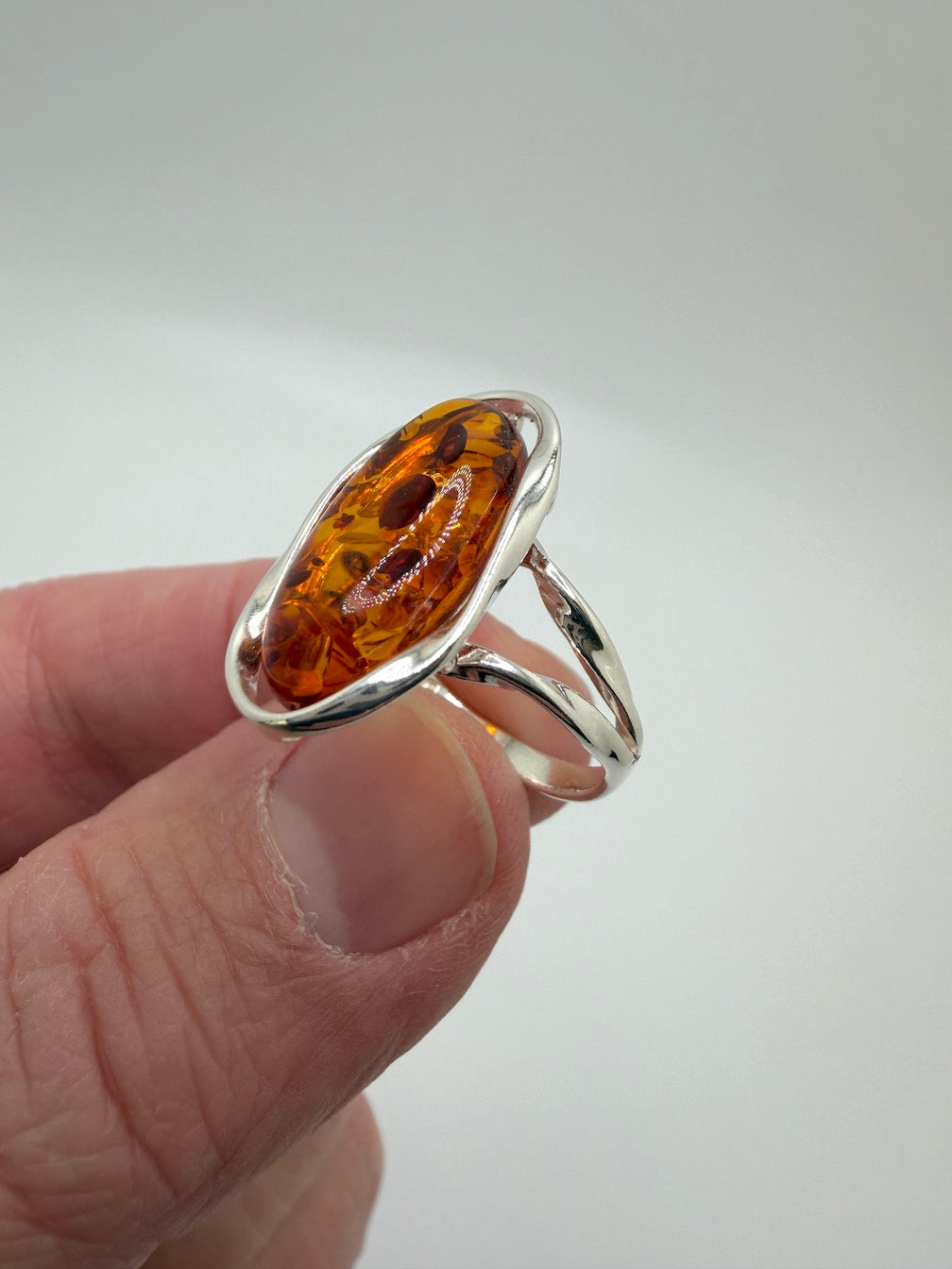 Genuine Baltic Amber Oval Cognac Ring in Sterling Silver