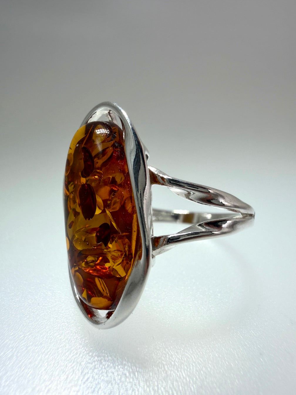 Genuine Baltic Amber Oval Cognac Ring in Sterling Silver