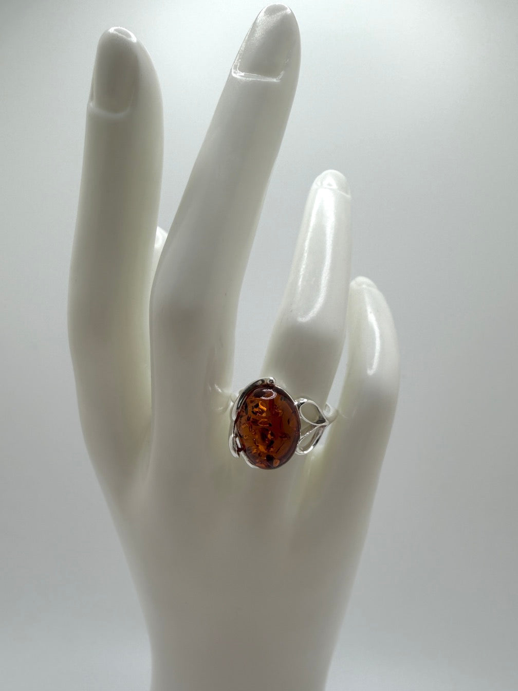 Genuine Baltic Amber Oval Cognac Ring in Sterling Silver