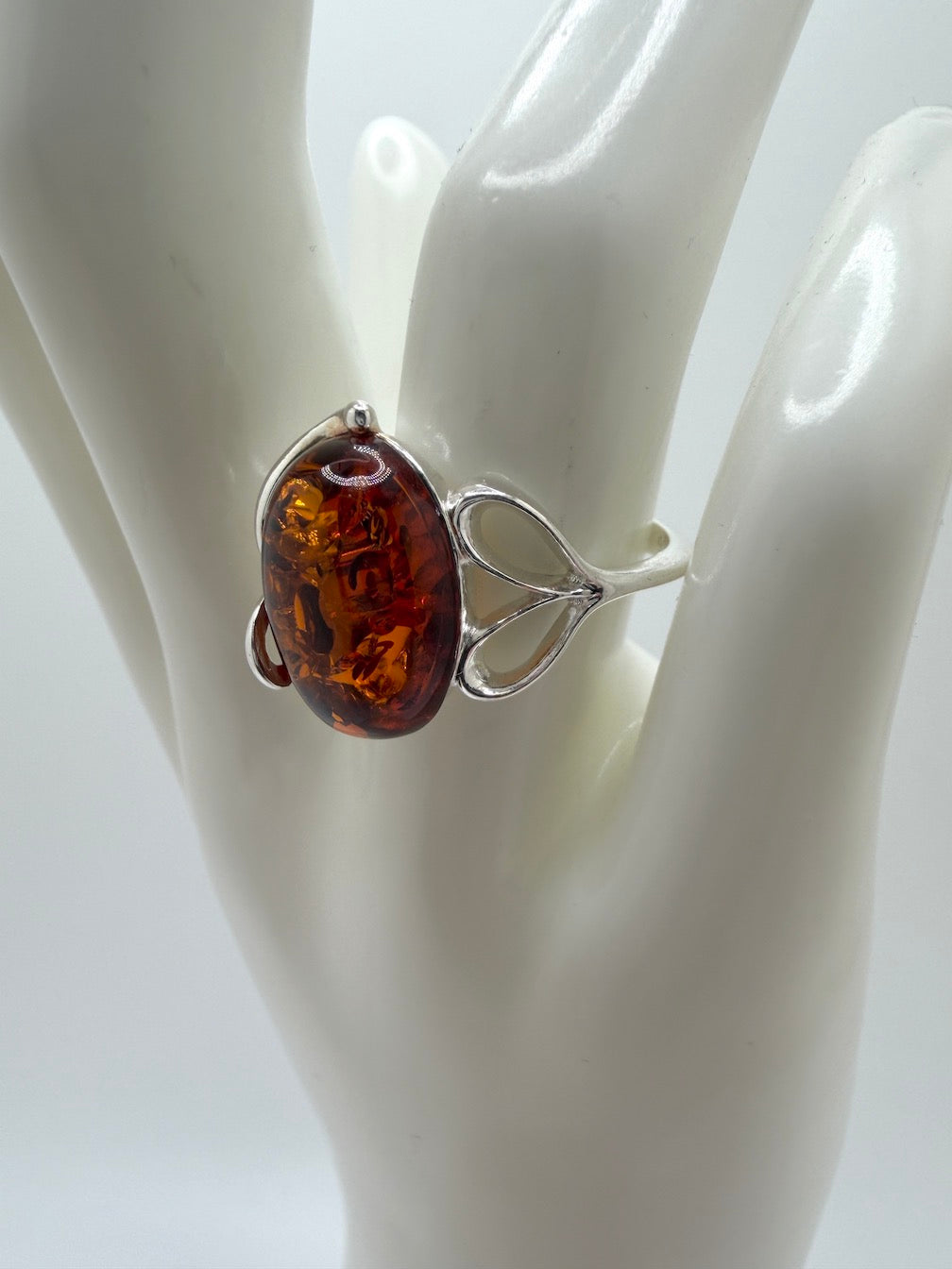 Genuine Baltic Amber Oval Cognac Ring in Sterling Silver