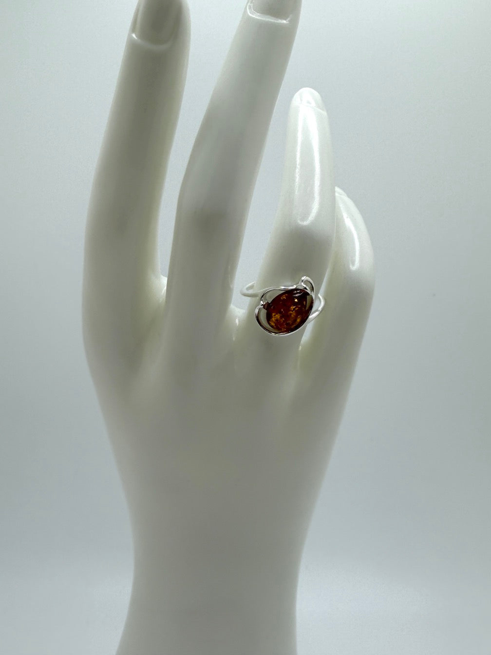 Genuine Baltic Amber Oval Cognac Ring in Sterling Silver