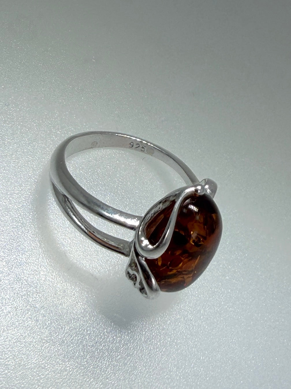 Genuine Baltic Amber Oval Cognac Ring in Sterling Silver