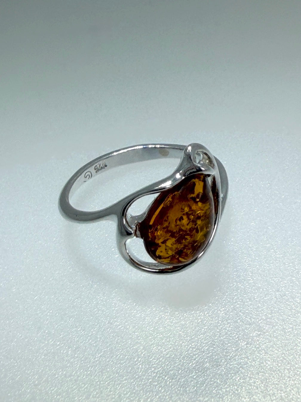 Genuine Baltic Amber Oval Cognac Ring in Sterling Silver