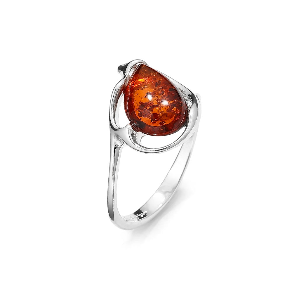 Genuine Baltic Amber Oval Cognac Ring in Sterling Silver