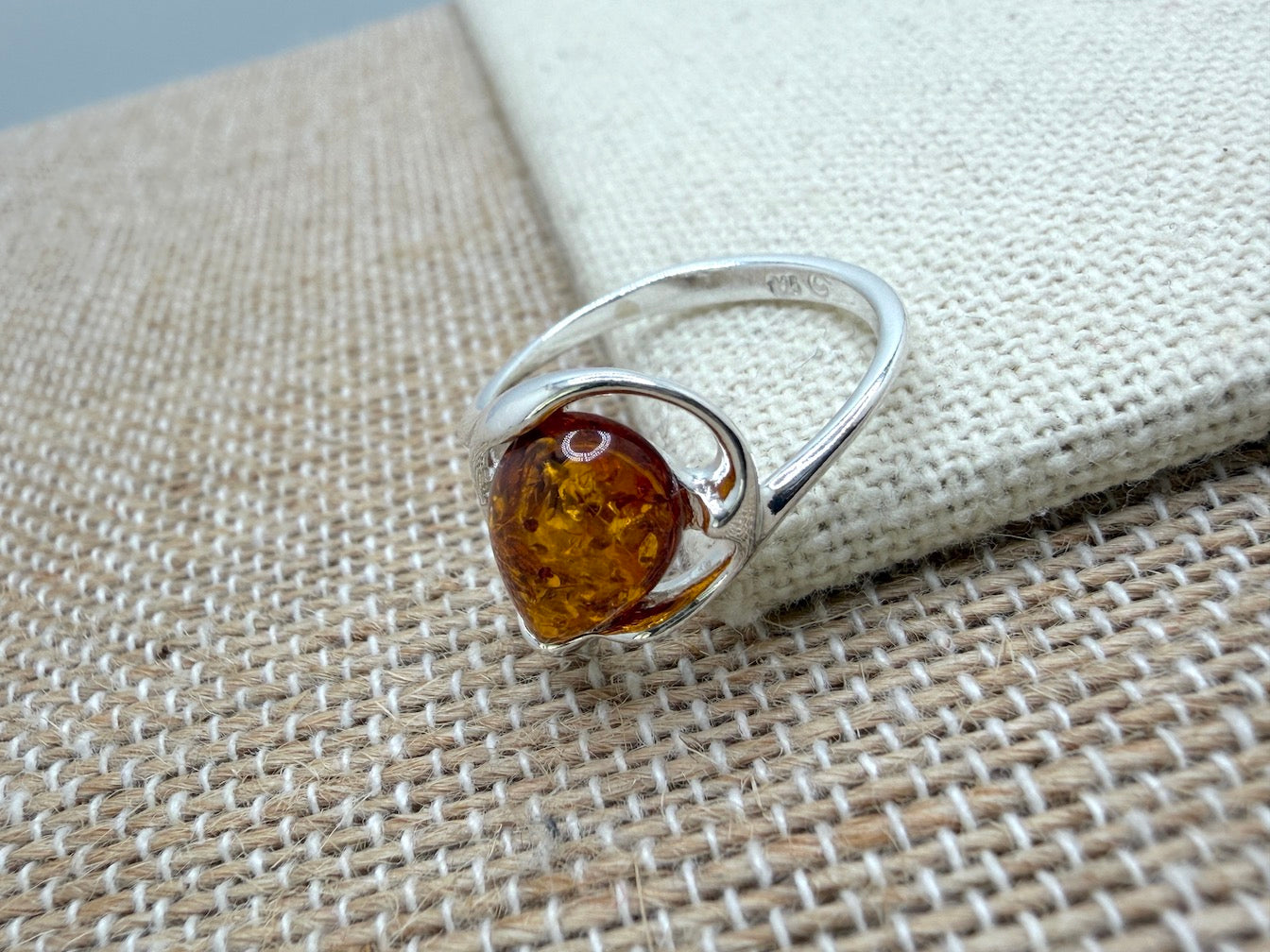Genuine Baltic Amber Oval Cognac Ring in Sterling Silver