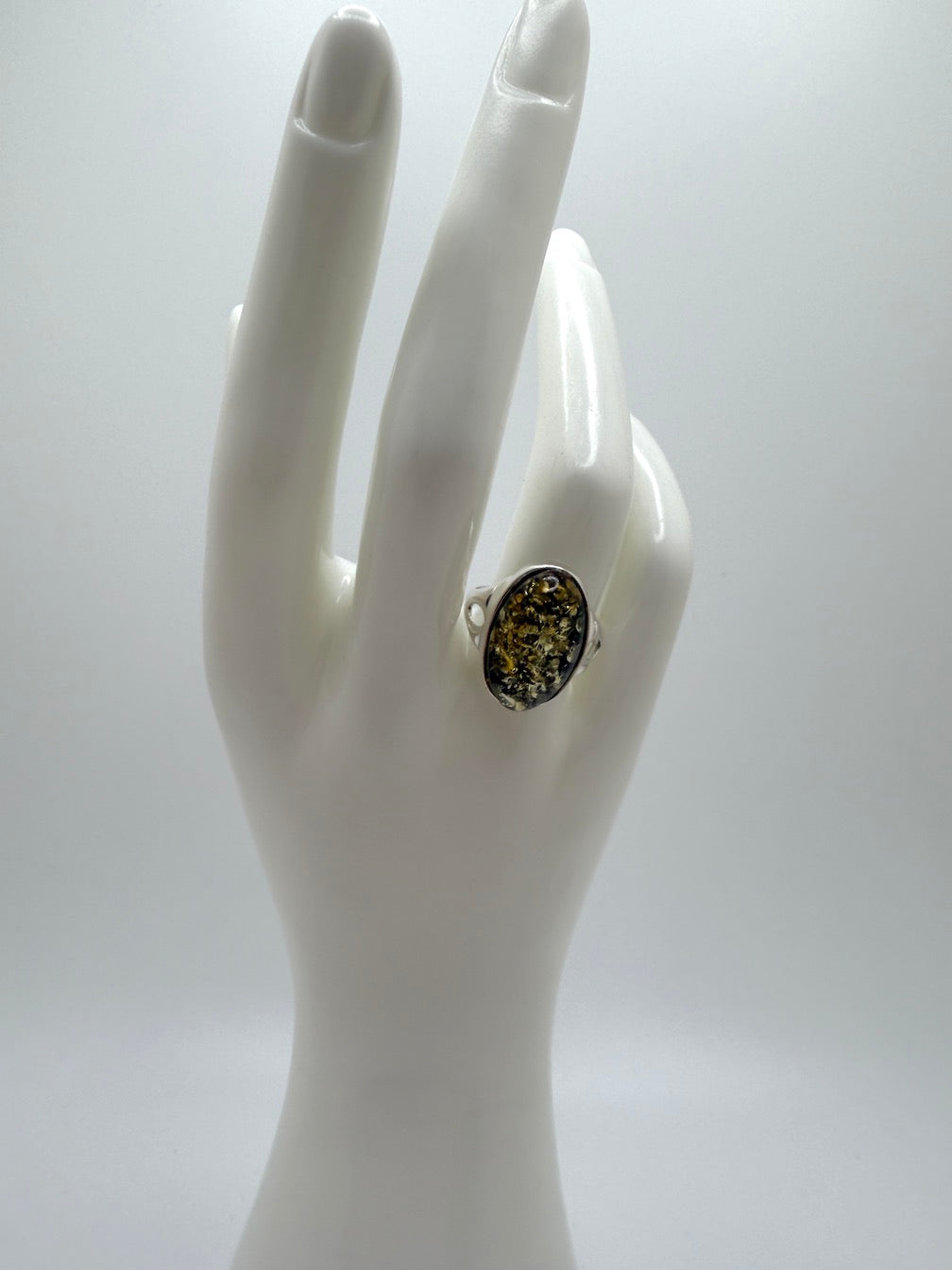 Genuine Baltic Amber Oval Green Ring Sterling Silver