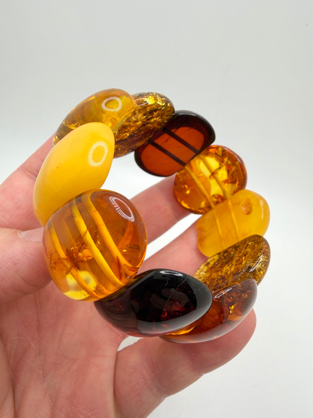 Genuine Baltic Amber Oversized Bracelet - Museum Quality Multicolor Baltic Amber Bracelet – Butterscotch, Lemon, Cognac & Cherry, Statement Piece