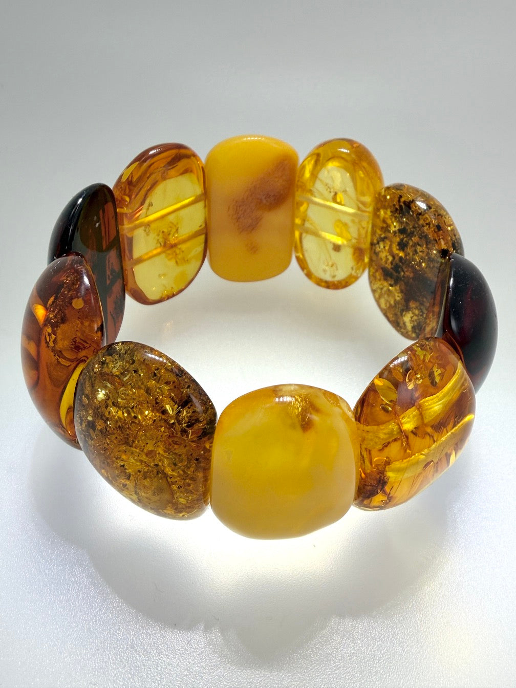 Genuine Baltic Amber Oversized Bracelet - Museum Quality Multicolor Baltic Amber Bracelet – Butterscotch, Lemon, Cognac & Cherry, Statement Piece