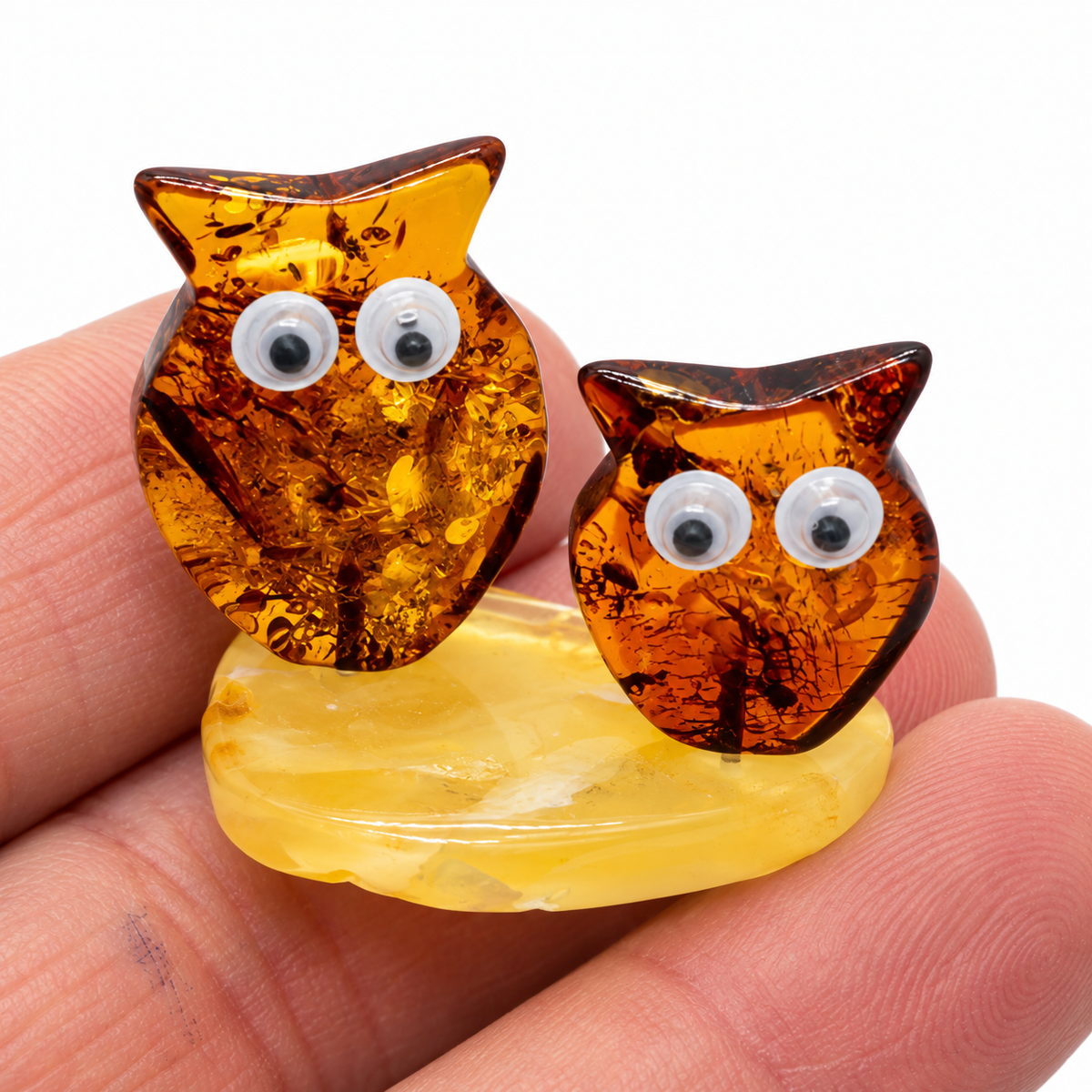 Genuine Baltic Amber Owl Figurine – Two Cute Cognac Amber Owls