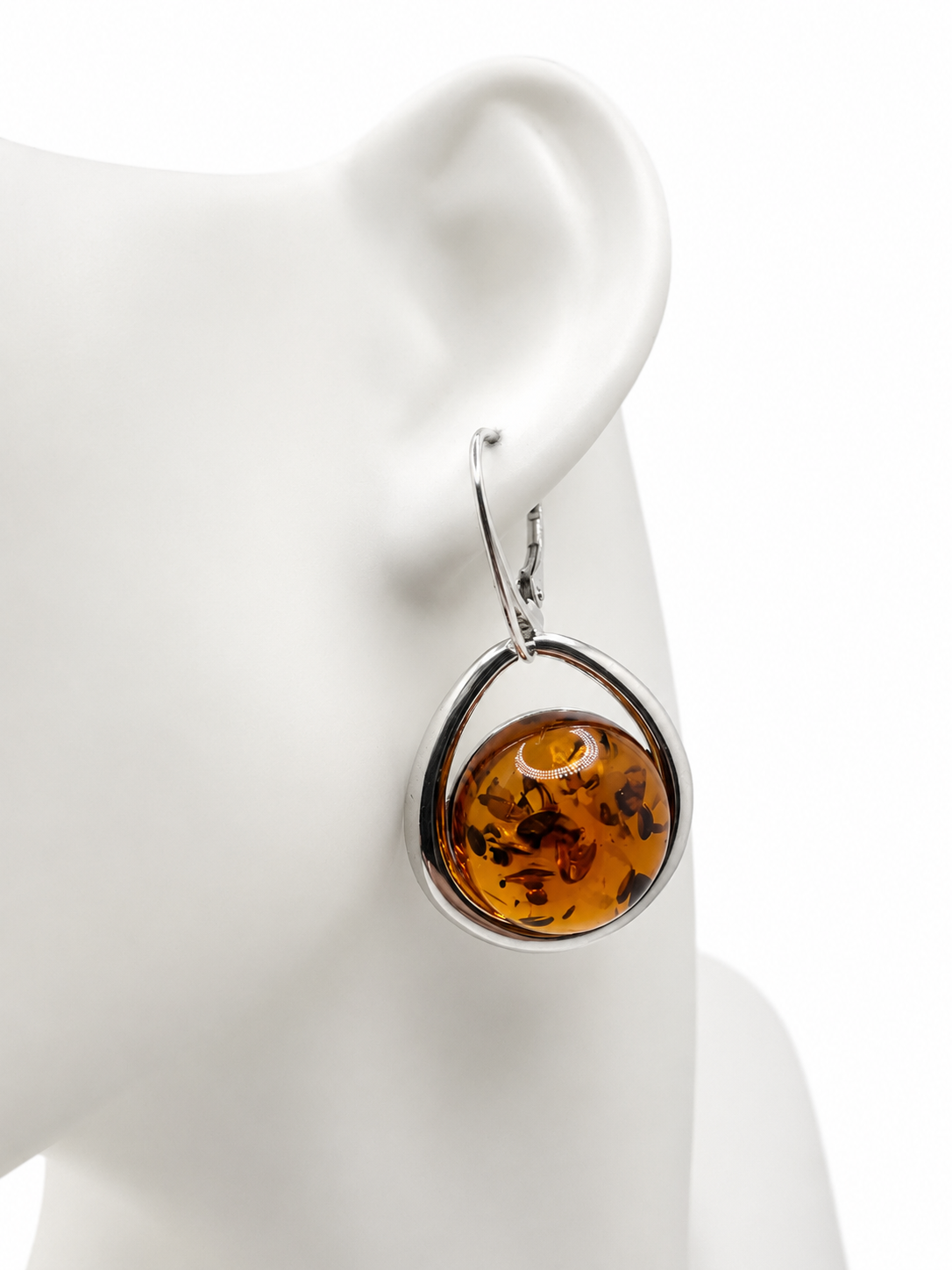 Genuine Baltic Amber Pendant & Earrings Set – Sterling Silver Amber Jewelry – Cognac Amber Necklace – Lever Back Earrings
