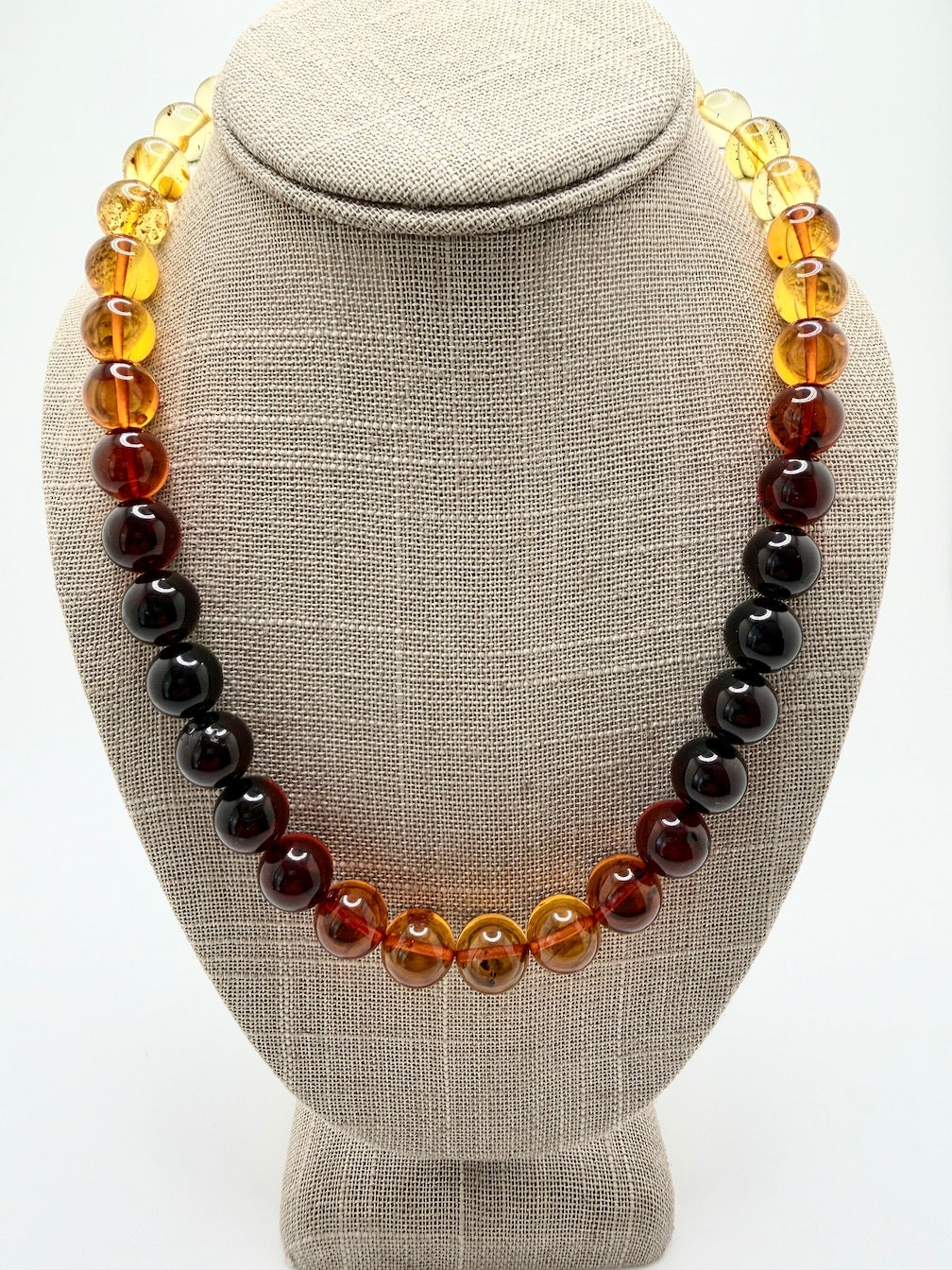 Genuine Baltic Amber Perfect Round Ball Necklace – Graduated Multicolor Rainbow – Handmade in Lithuania