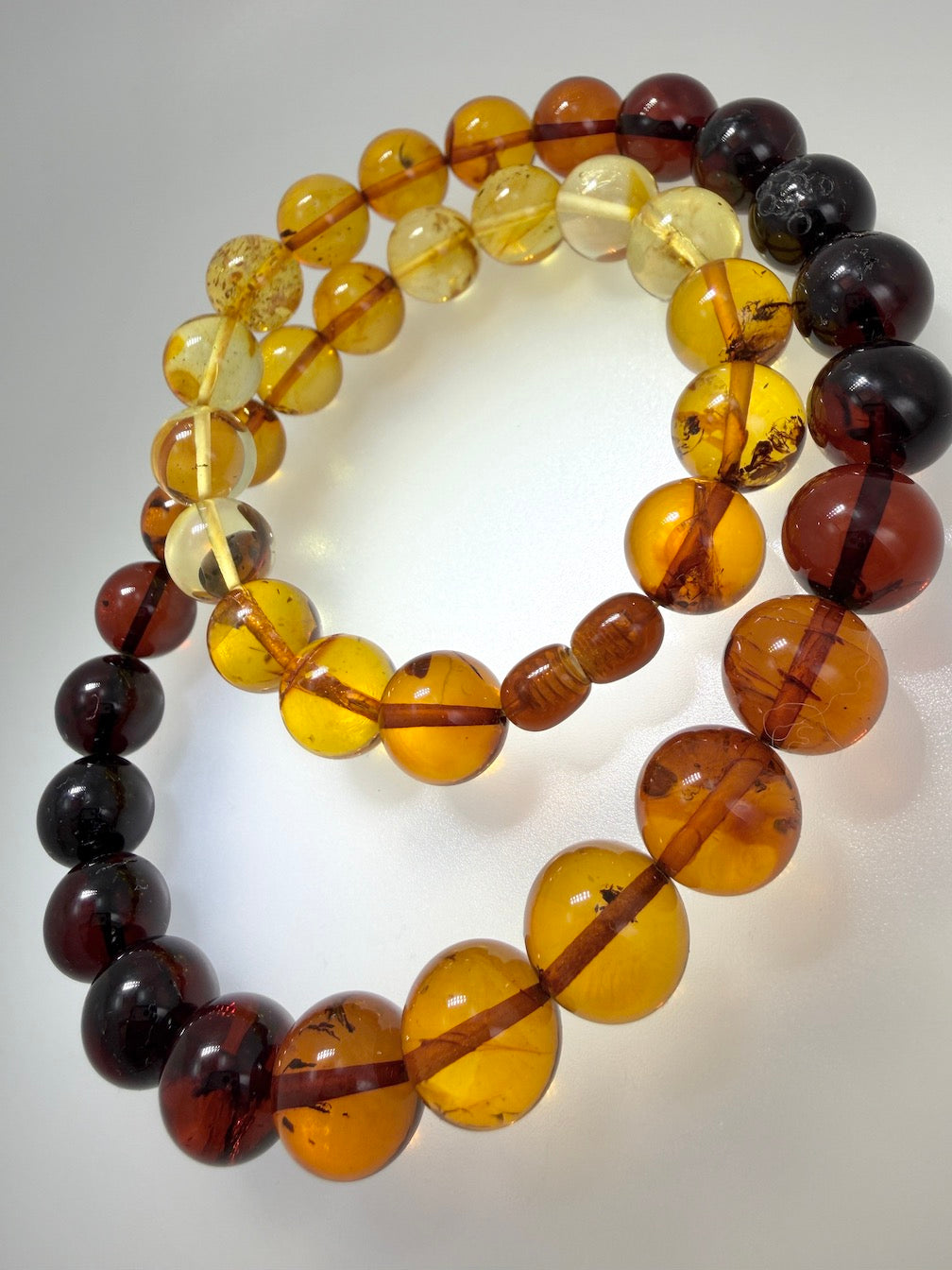 Genuine Baltic Amber Perfect Round Ball Necklace – Graduated Multicolor Rainbow – Handmade in Lithuania