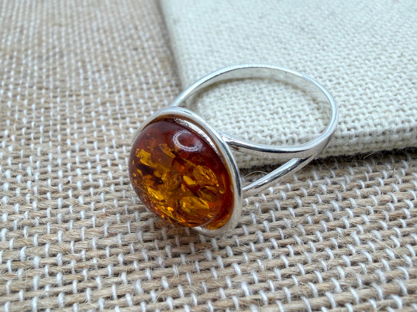 Genuine Baltic Amber Round Cognac Ring in Sterling Silver