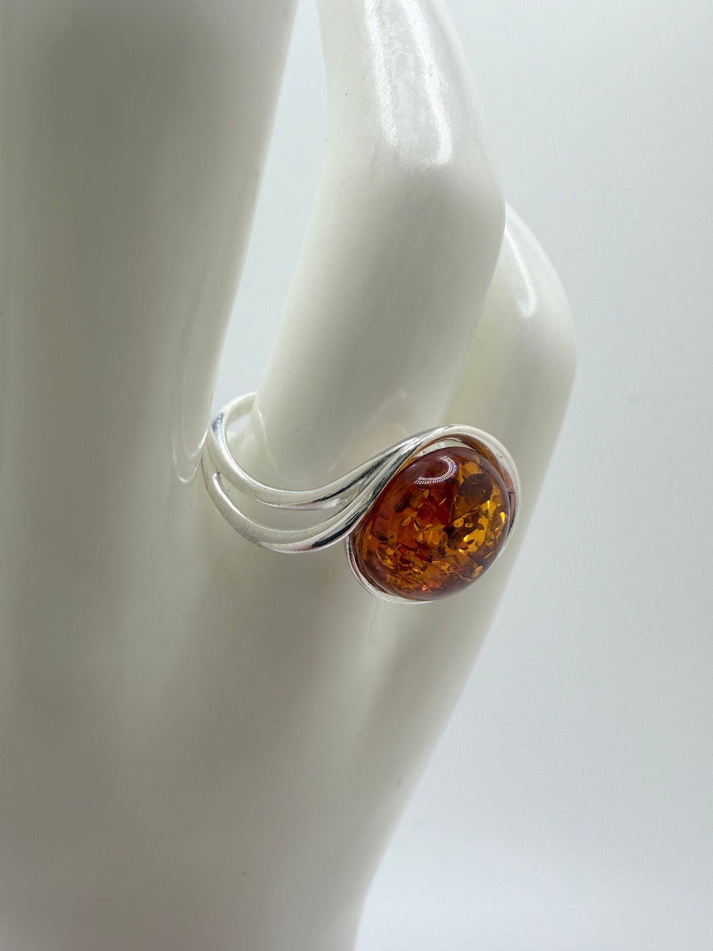 Genuine Baltic Amber Round Cognac Ring in Sterling Silver