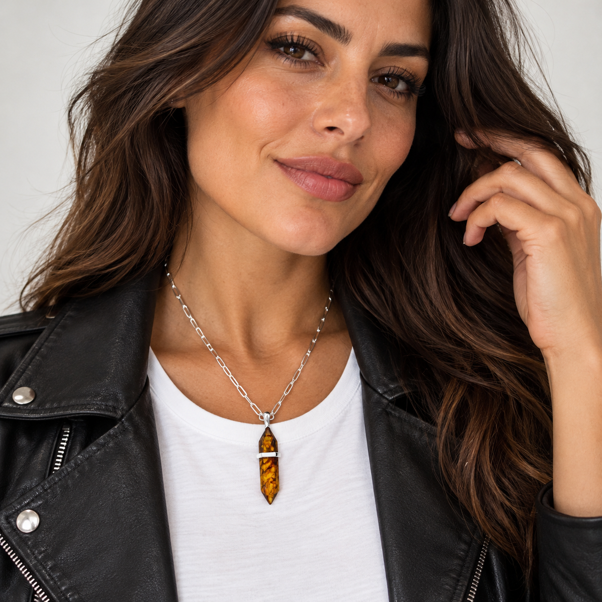 Genuine Baltic Amber Spike Pendant Necklace