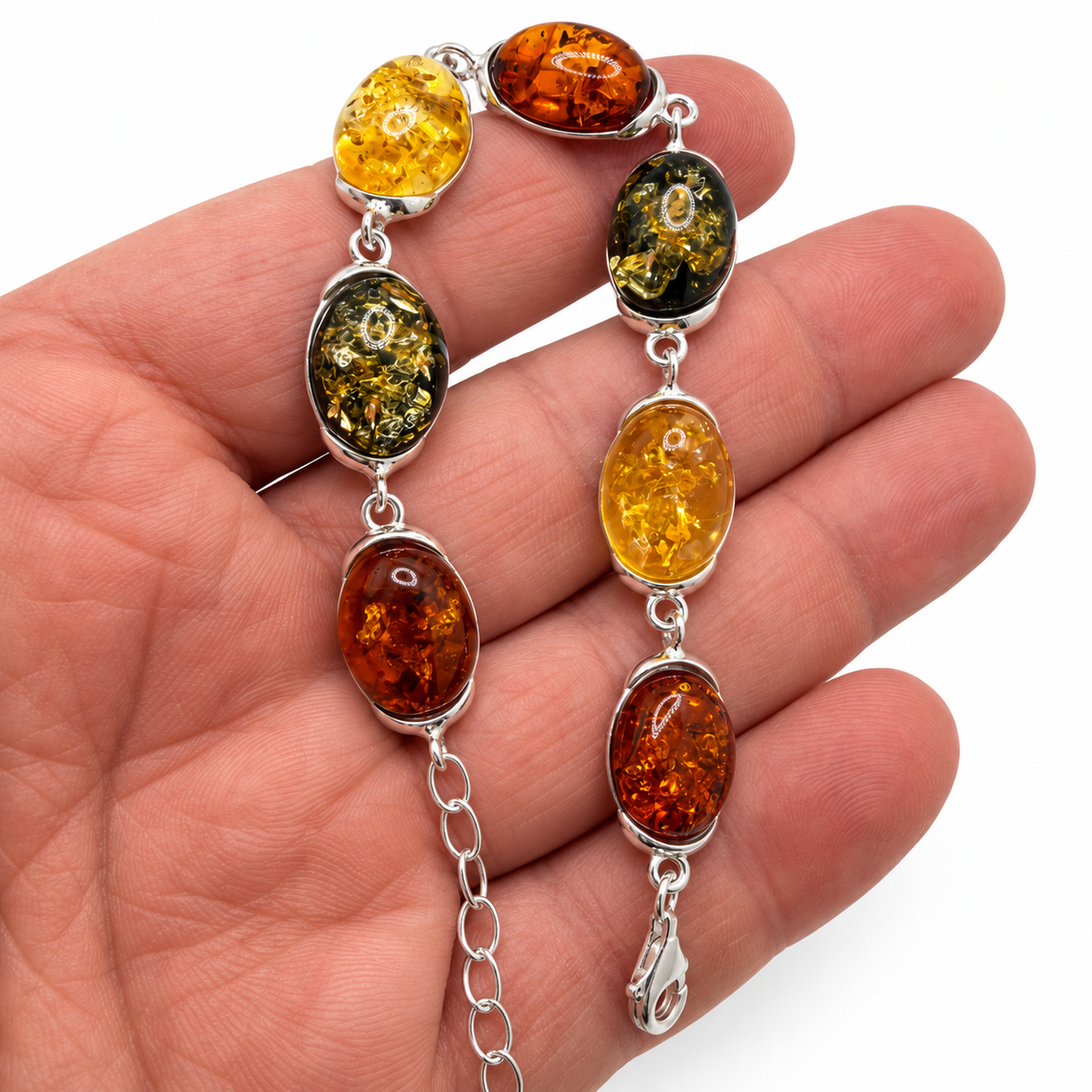Genuine Baltic Amber Sterling Silver Bracelet