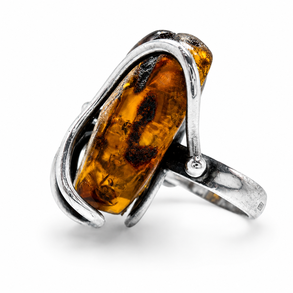 Genuine Baltic Amber Sterling Silver Floral Ring