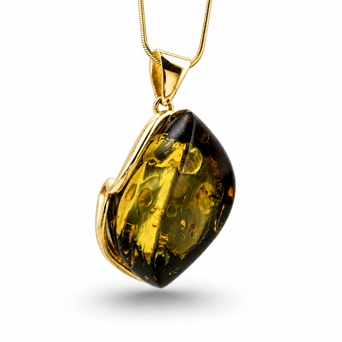 Genuine Green Baltic Amber Pendant – Gold Plated Sterling Silver