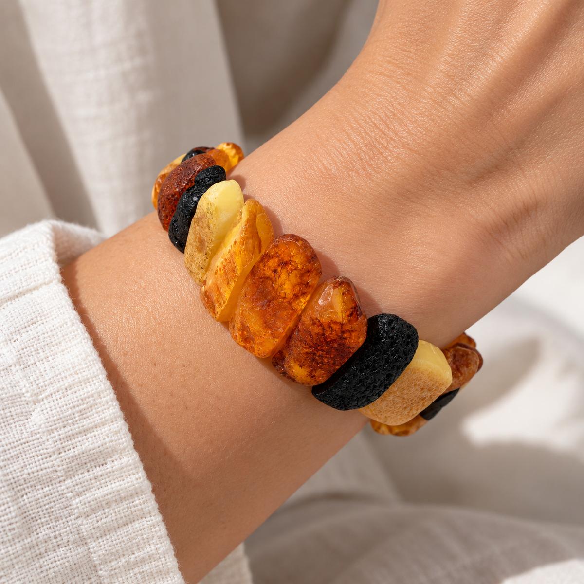 Genuine Baltic Amber Stretch Bangle Bracelet