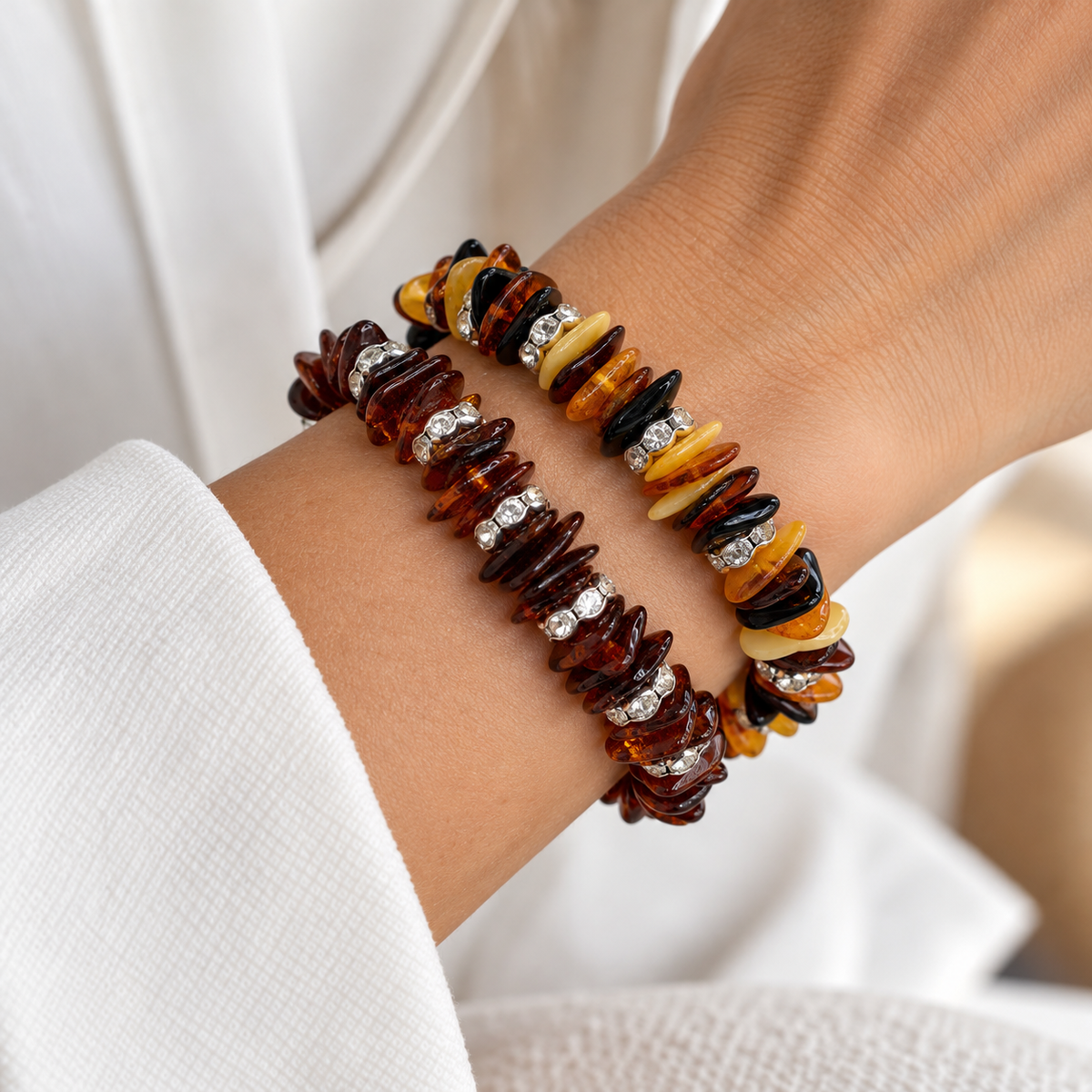 Genuine Baltic Amber Stretch Bracelet | Cognac or Multicolor Amber