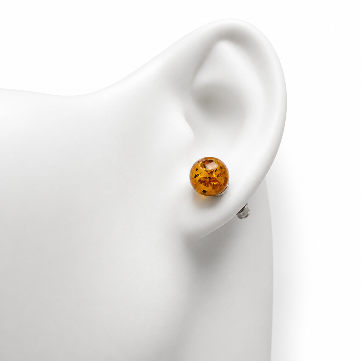 Genuine Baltic Amber Stud Earrings for Women, Honey Amber 8mm Round Ball