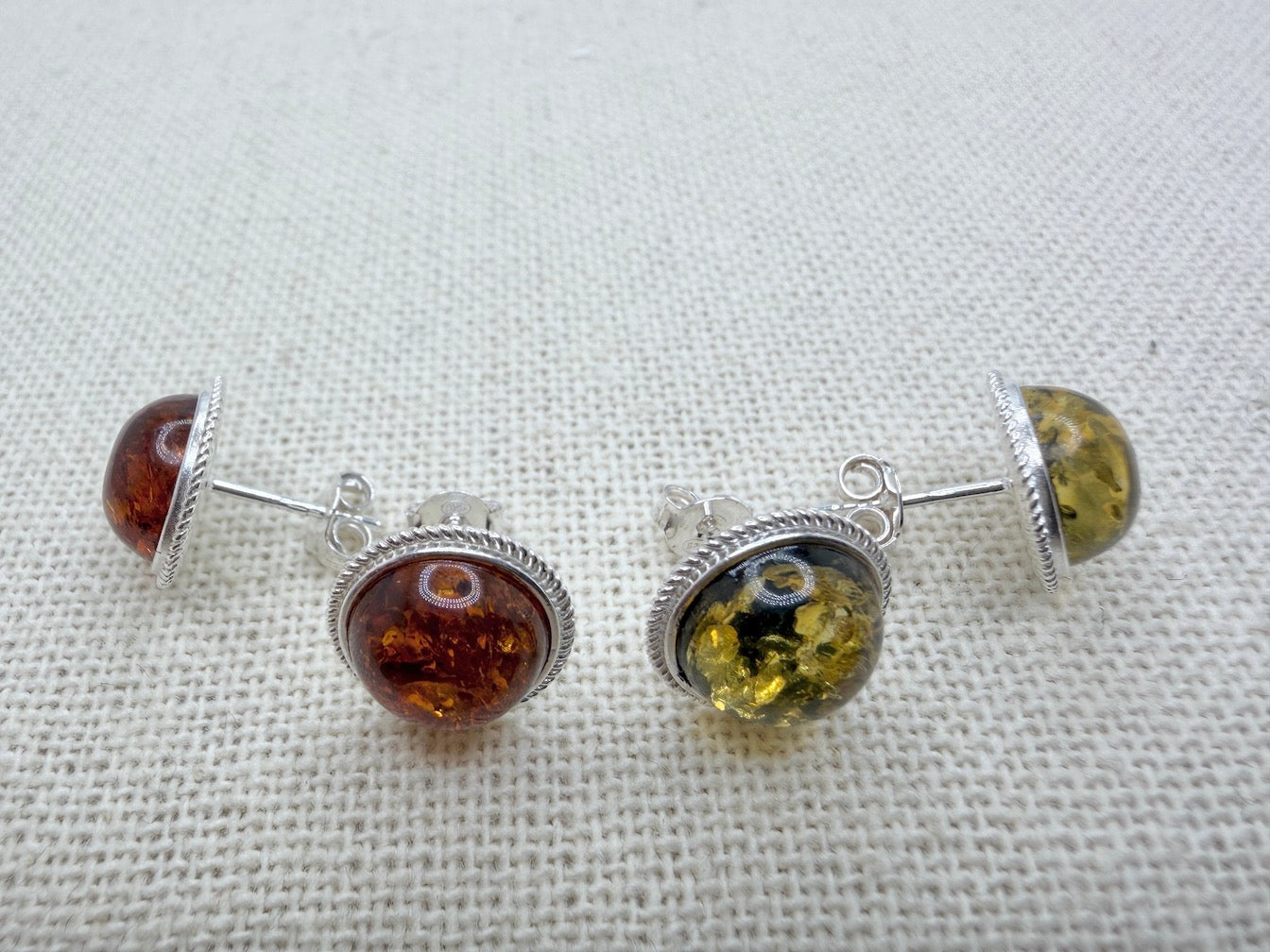 Genuine Baltic Amber Stud Earrings | Sterling Silver | Honey or Green | Handmade in Poland | Everyday Comfort & Style