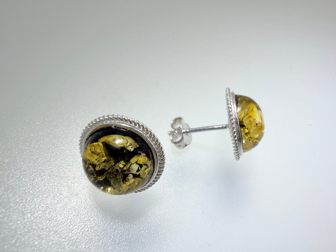 Genuine Baltic Amber Stud Earrings | Sterling Silver | Honey or Green | Handmade in Poland | Everyday Comfort & Style