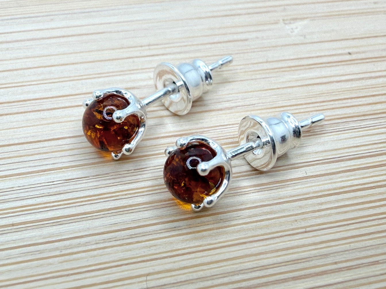 Genuine Baltic Amber Stud Post Earrings | 6mm Round | Honey • Lemon • Cherry • Black | Sterling Silver Posts | Everyday Classic