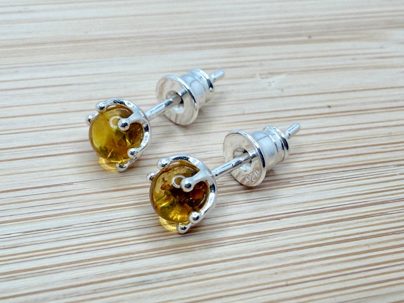 Genuine Baltic Amber Stud Post Earrings | 6mm Round | Honey • Lemon • Cherry • Black | Sterling Silver Posts | Everyday Classic