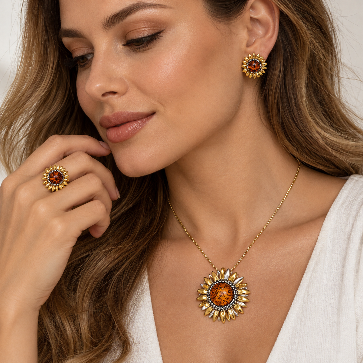 Genuine Baltic Amber Sunflower Jewelry Collection