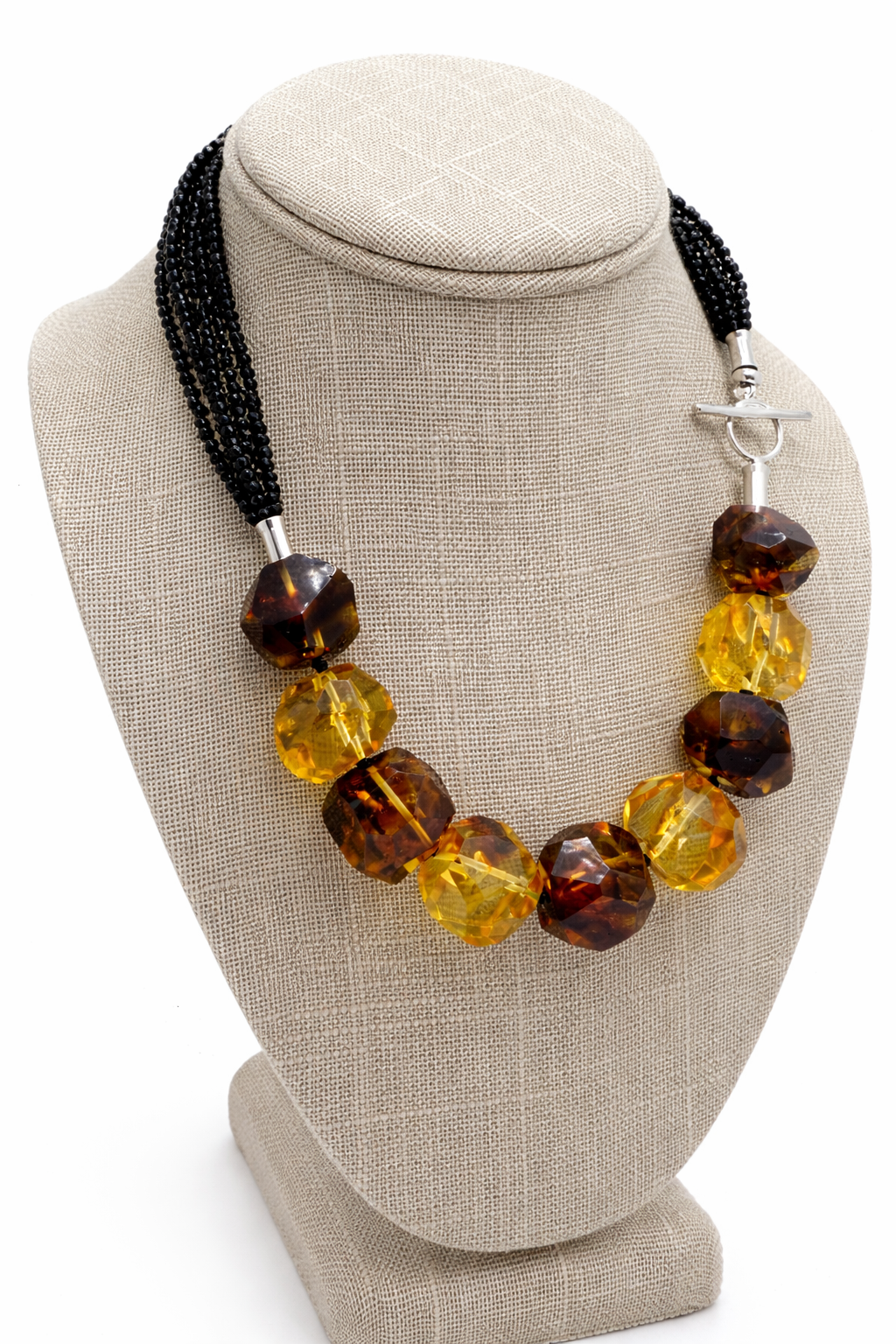 Genuine Baltic Amber & Black Onyx Statement Necklace