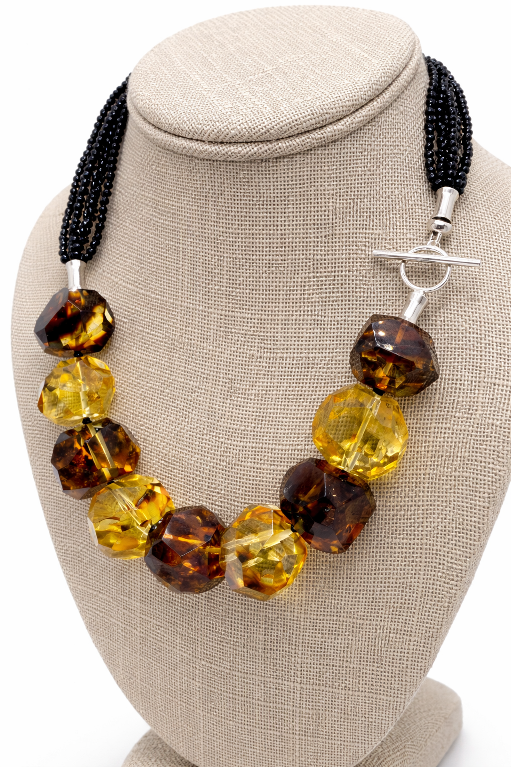 Genuine Baltic Amber & Black Onyx Statement Necklace
