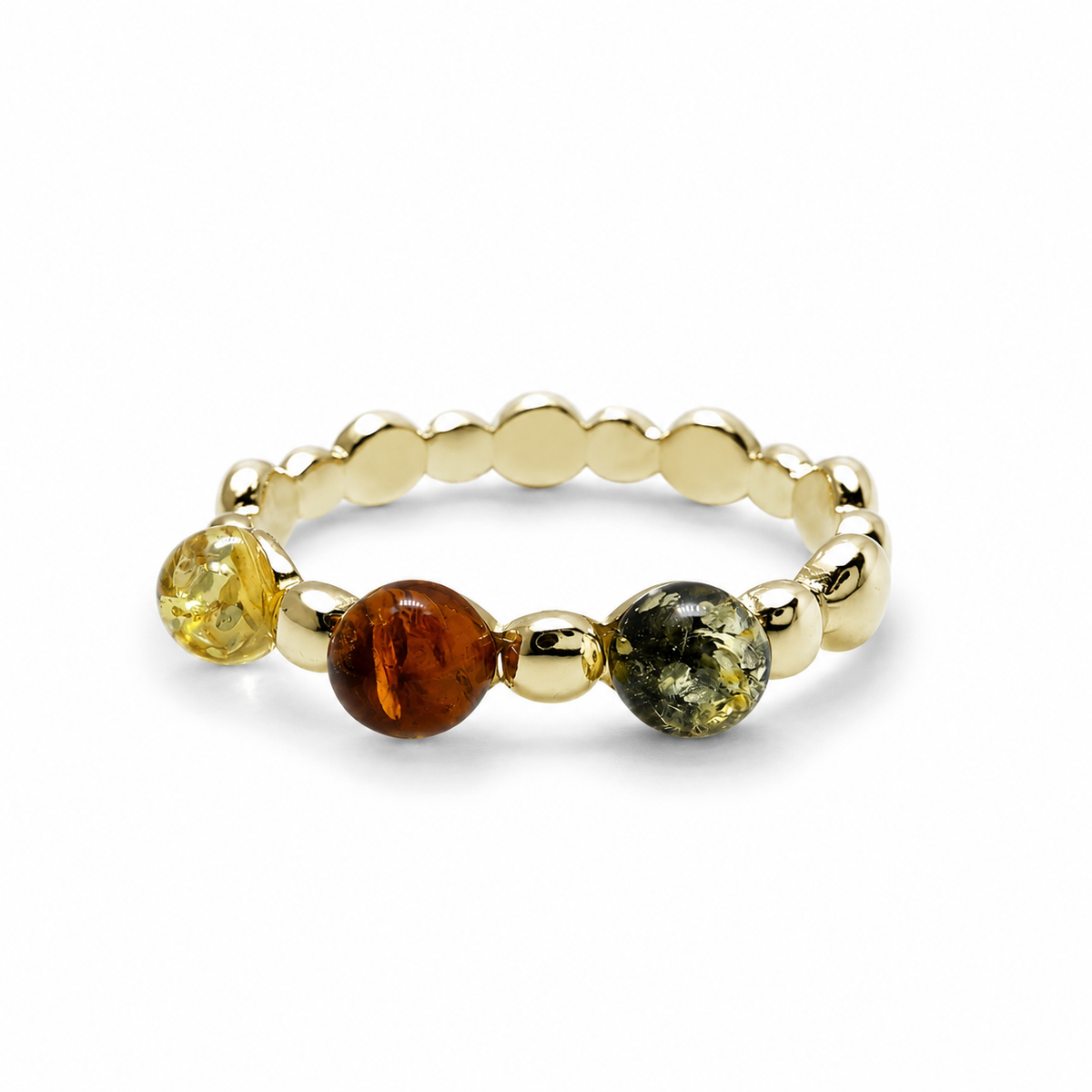 Genuine Baltic Amber & Gold Plated Sterling Silver Band Ring