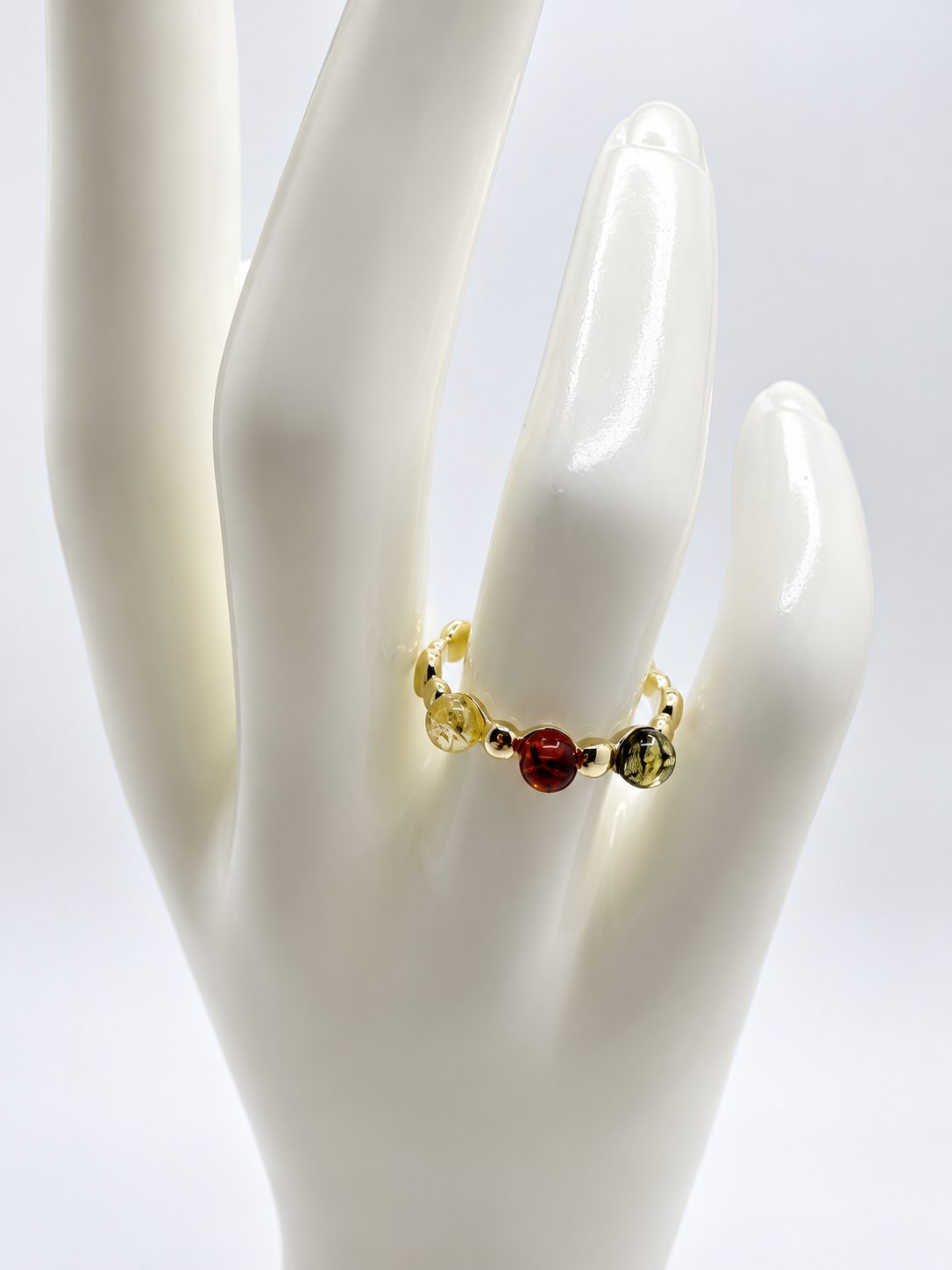 Genuine Baltic Amber & Gold Plated Sterling Silver Band Ring
