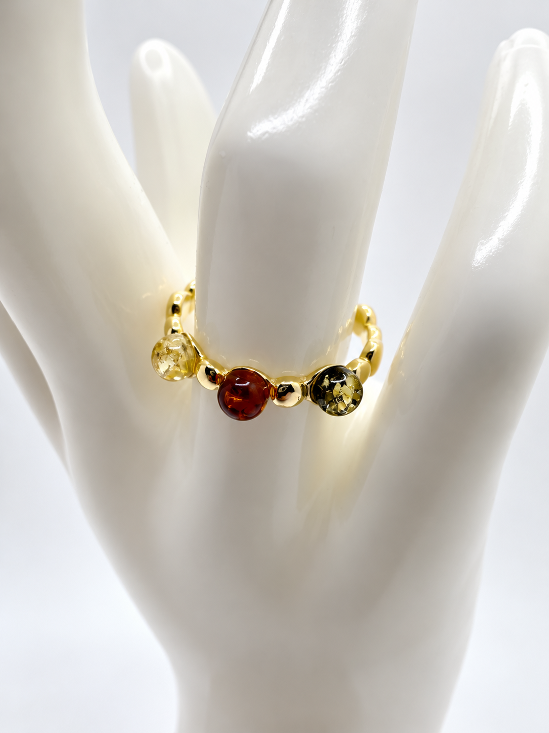 Genuine Baltic Amber & Gold Plated Sterling Silver Band Ring