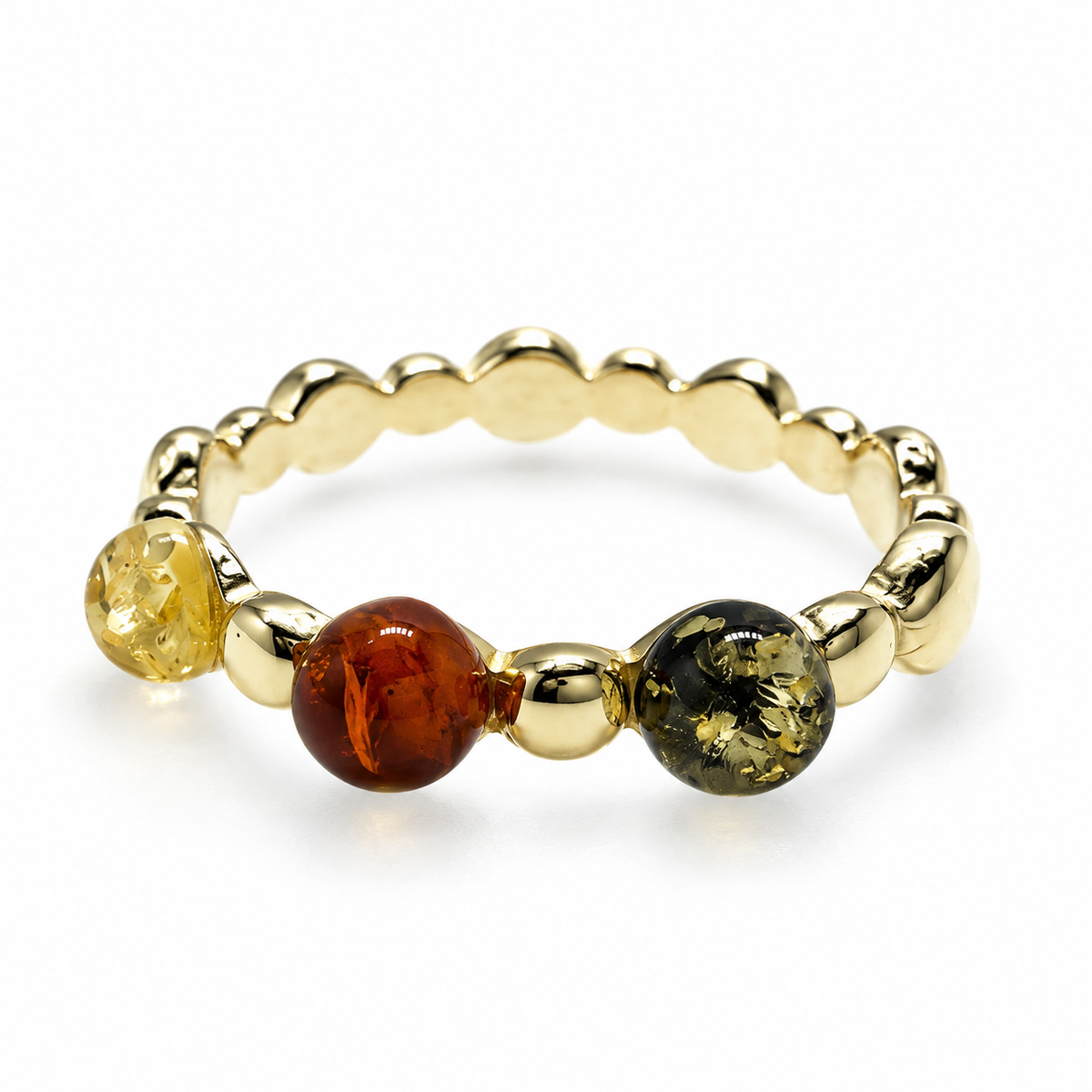 Genuine Baltic Amber & Gold Plated Sterling Silver Band Ring