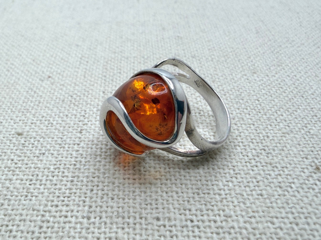Genuine Baltic Amber & Sterling Silver Adjustable Wrap Ring