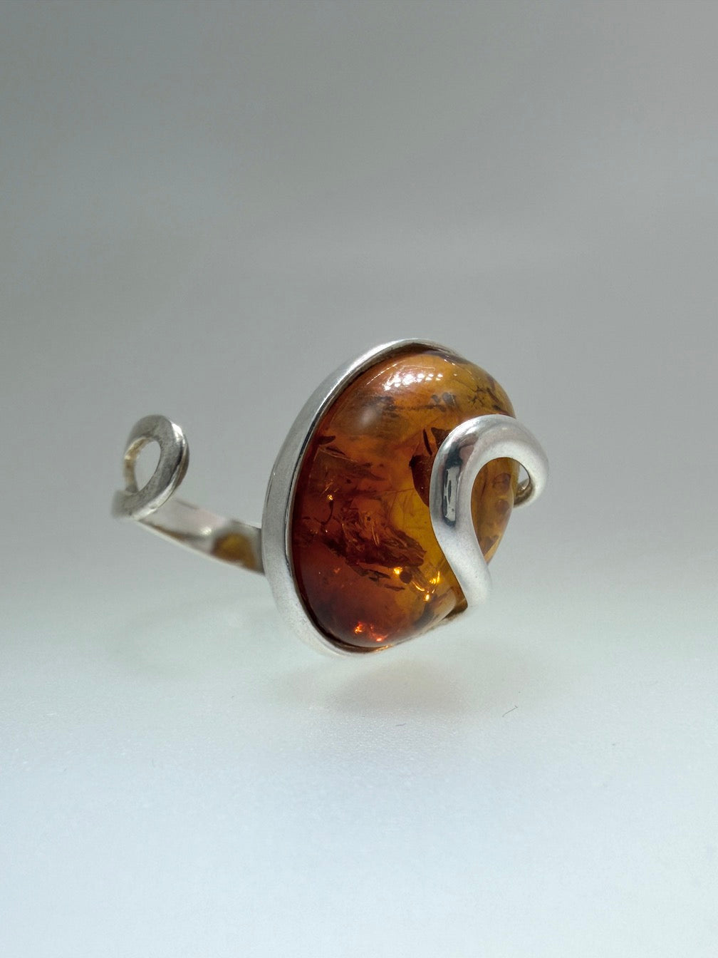 Genuine Baltic Amber & Sterling Silver Adjustable Wrap Ring