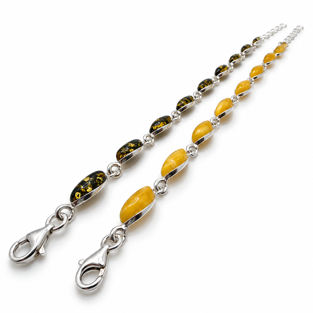 Genuine Baltic Amber & Sterling Silver Marquise Link Bracelet