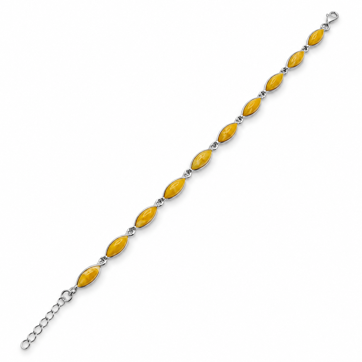 Genuine Baltic Amber & Sterling Silver Marquise Link Bracelet